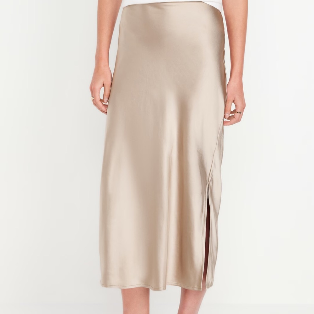 Elegant Satin Midi Skirt - Cream